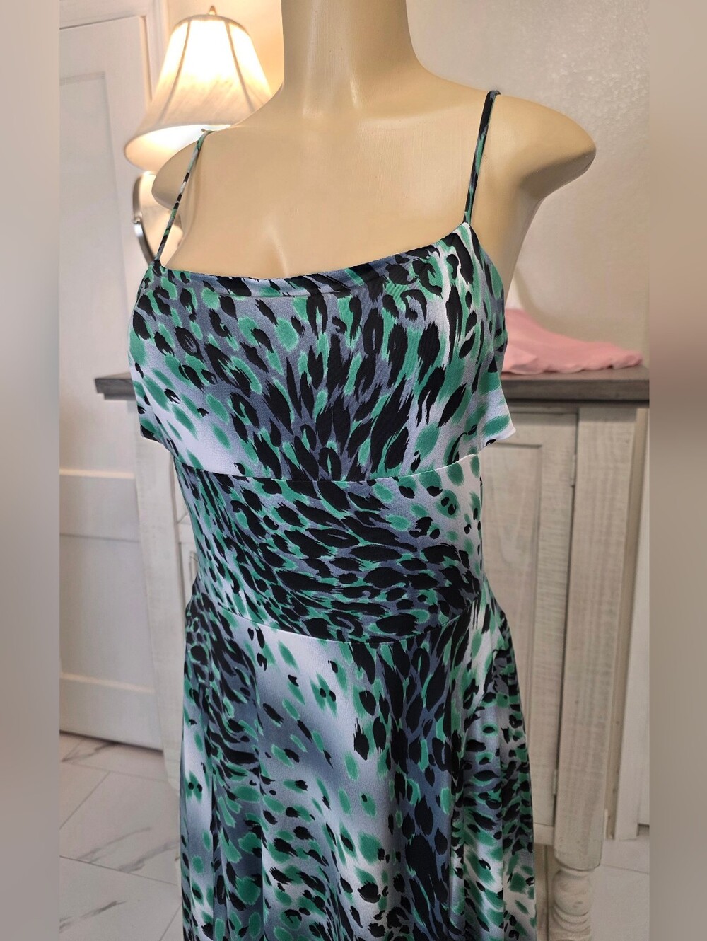NWT Ariella Green and Black Animal Print Slip Maxi Dress - Picture 3 of 6